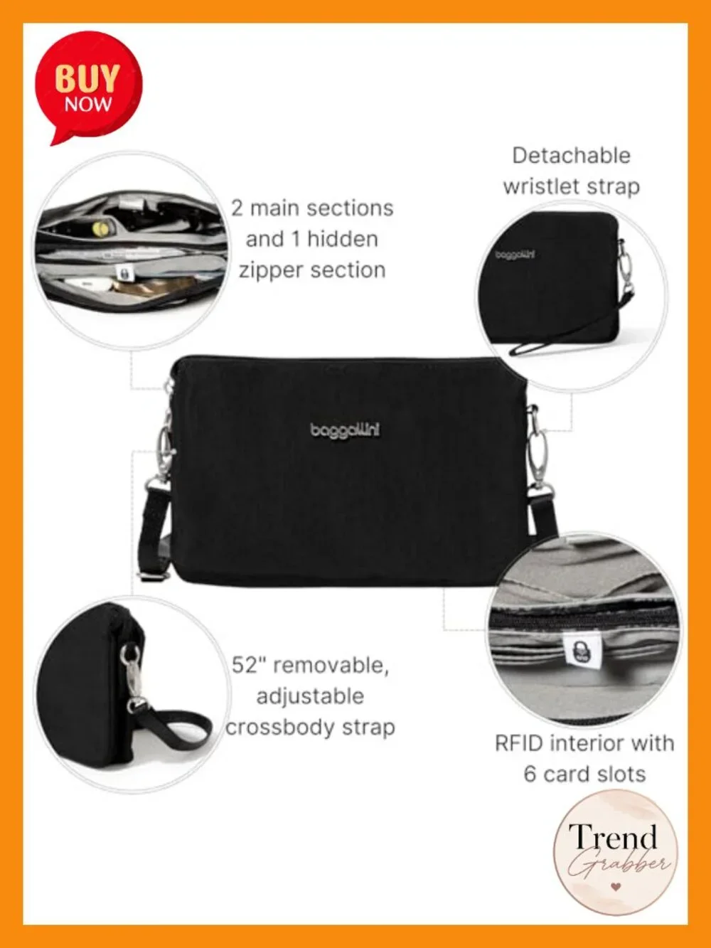 Convertible Mini Crossbody Wristlet Clutch - RFID Blocking, Water-Resistant